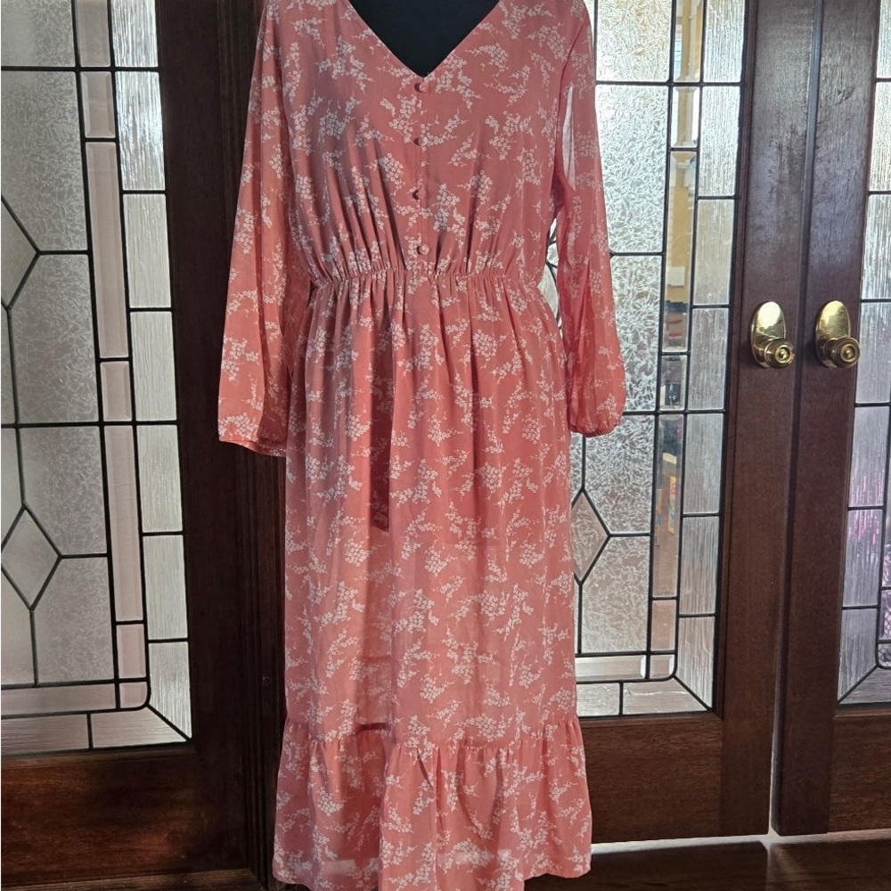 Dip Long Sleeve Pink Floral Dress